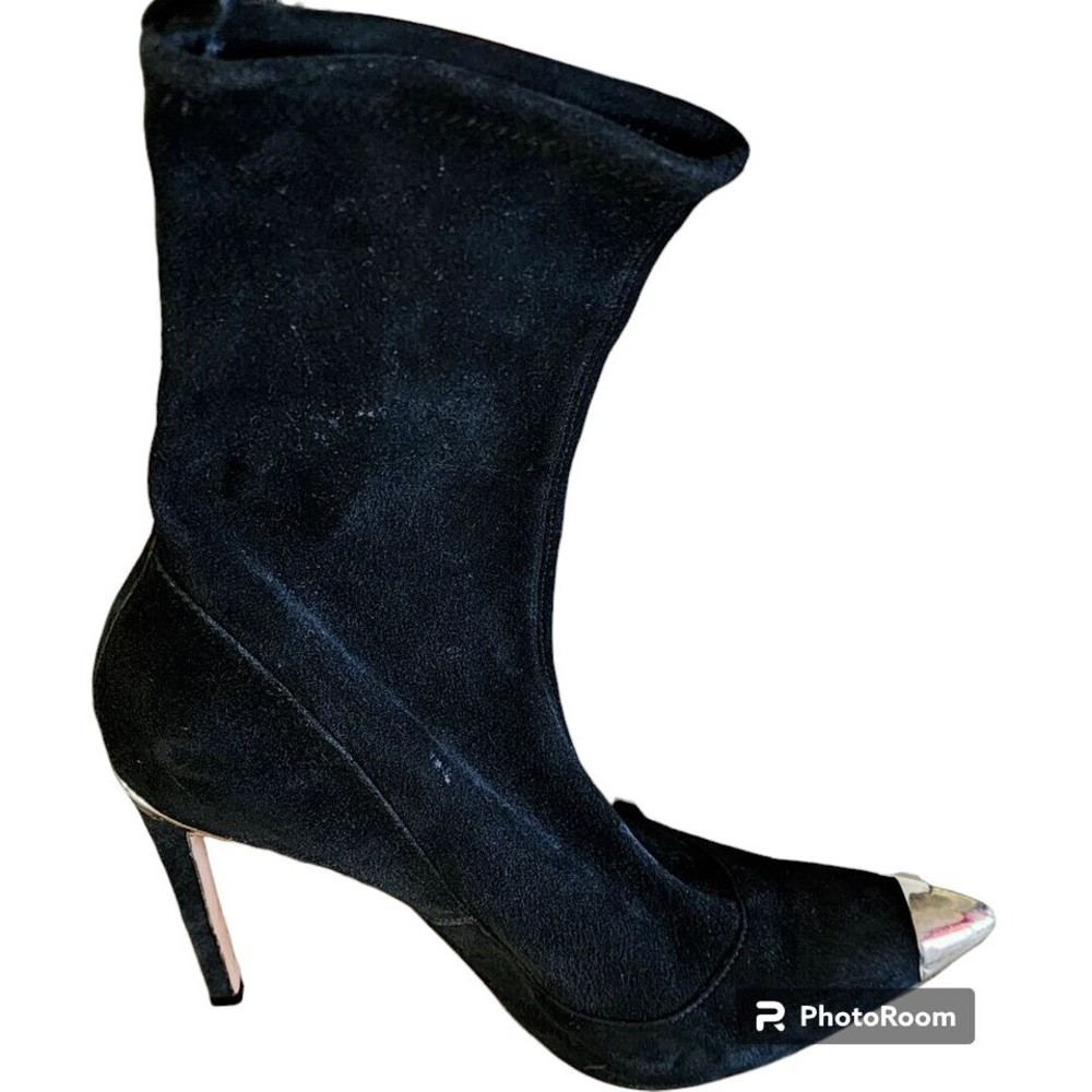 Gianvito Rossi Black Suede Leather Booties Pull On Stiletto Italian EU 39